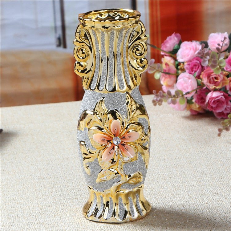 Plating Golden Embossed Ceramic Vase Golden Vase