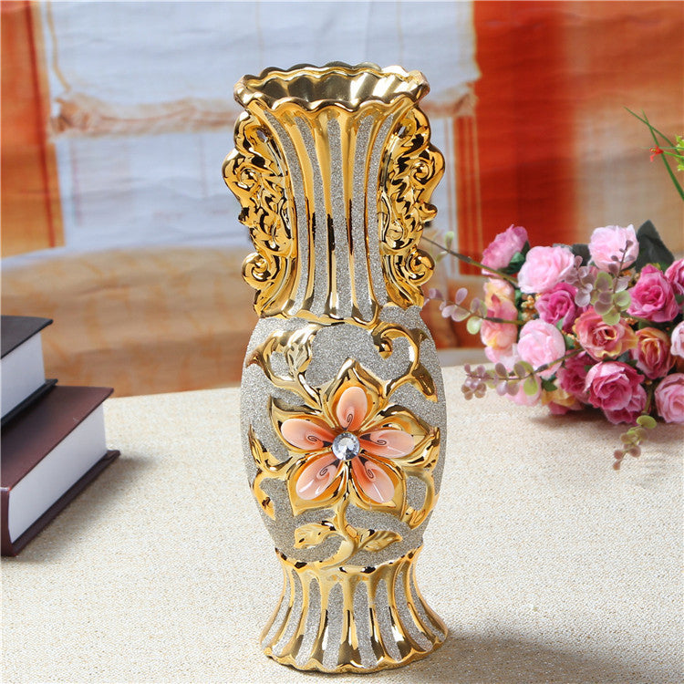 Plating Golden Embossed Ceramic Vase Golden Vase