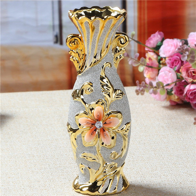 Plating Golden Embossed Ceramic Vase Golden Vase