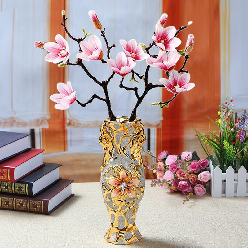 Plating Golden Embossed Ceramic Vase Golden Vase