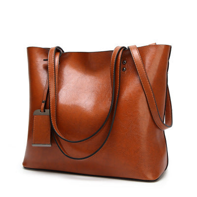 Fashion Shoulder Bag Vintage Oil Wax Leather Bucket Bag