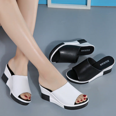 Summer new leather wedge women's sandals