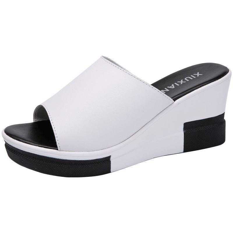 Summer new leather wedge women's sandals