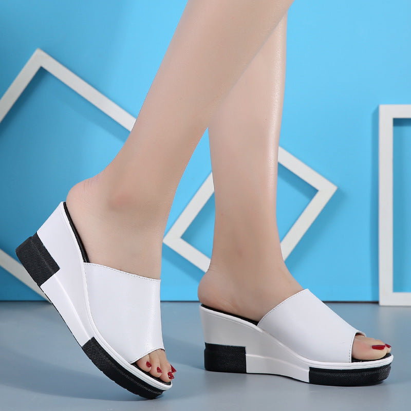 Summer new leather wedge women's sandals