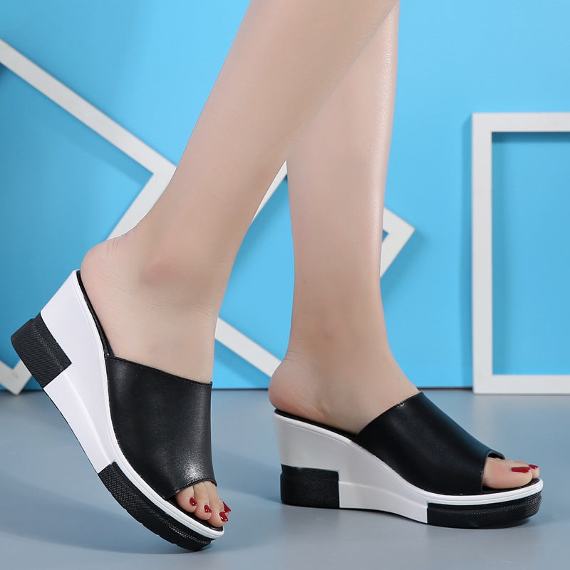 Summer new leather wedge women's sandals