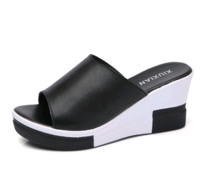 Summer new leather wedge women's sandals