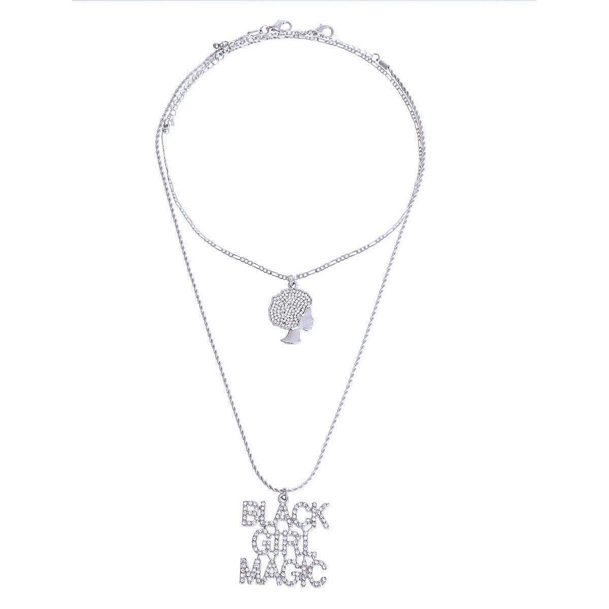 Silver Double Chain Black Girl Magic Necklace