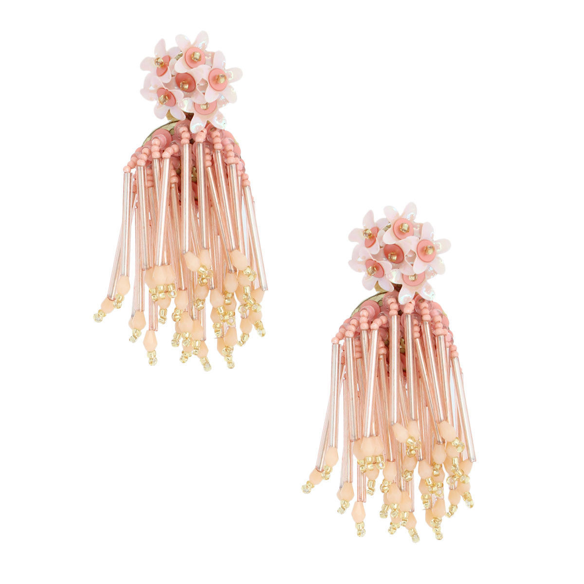 Blush Flower Beaded Tassel Earrings