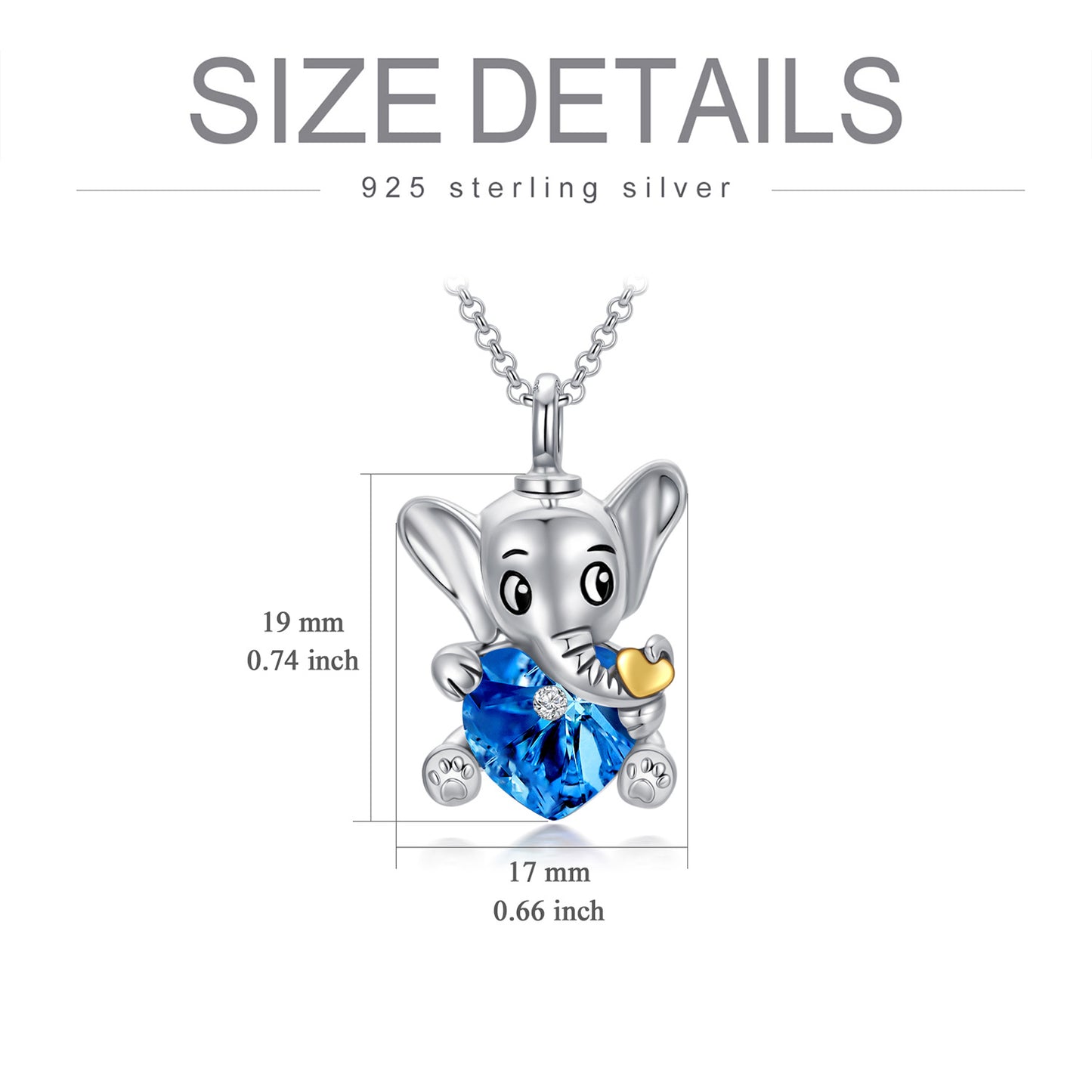 Elephant Urn Necklaces Sterling Silver Heart Cremation Memorial Keepsake Necklace Jewelry Gifts for Women