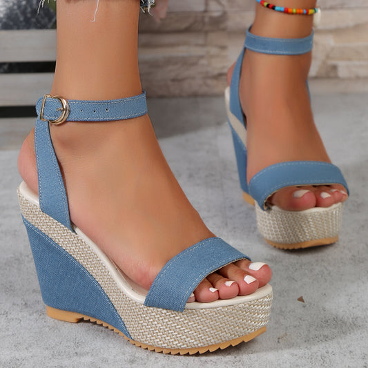 High Heel Denim Fabric Ankle-strap Sandals Women