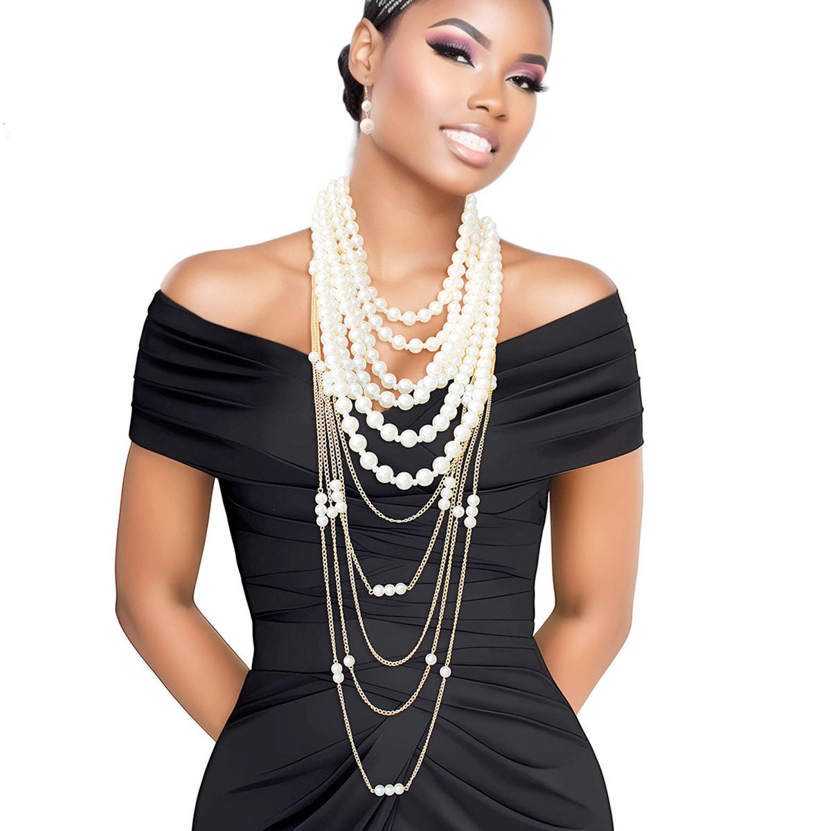 Cream Pearl and Back Drape Necklace