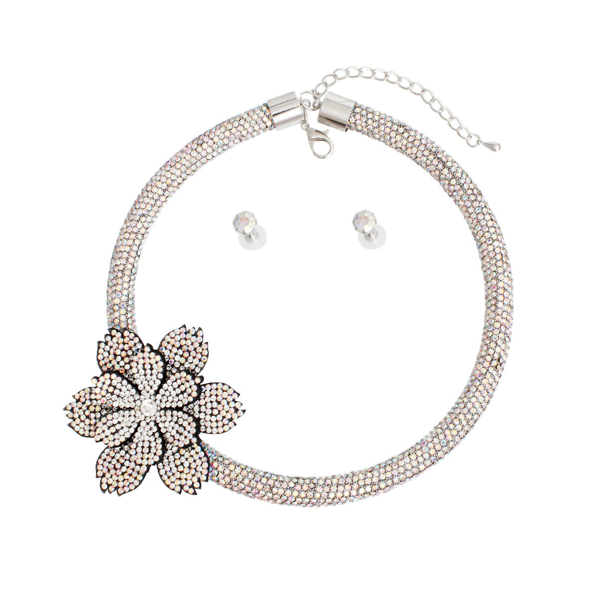 Choker Silver Bling Offset Flower Set for Women