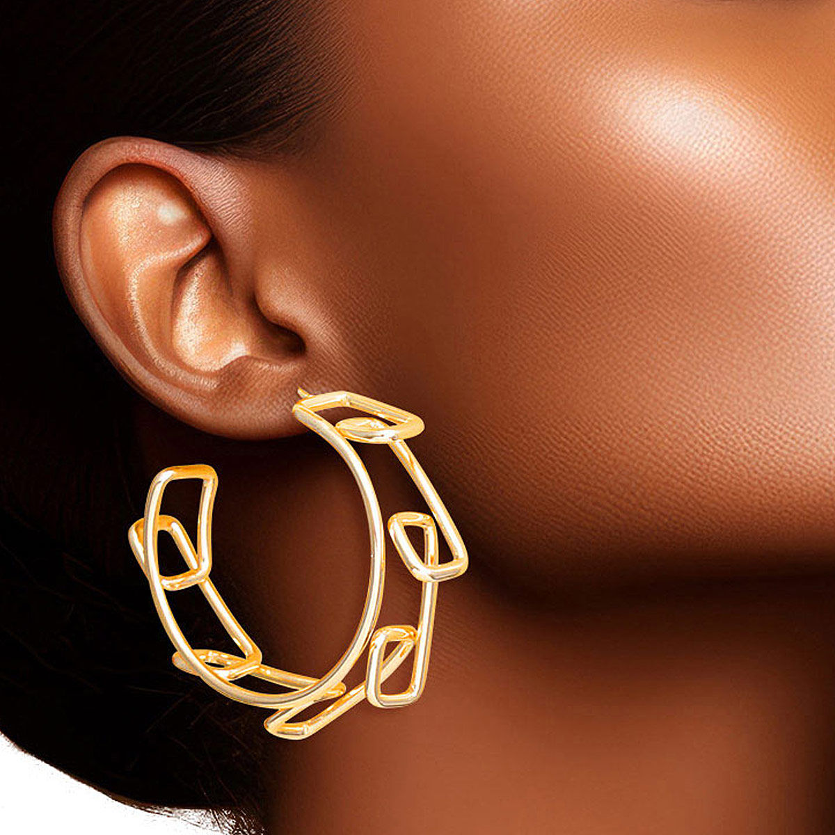 Hoop 14K Gold Medium Geo Wire Earrings for Women