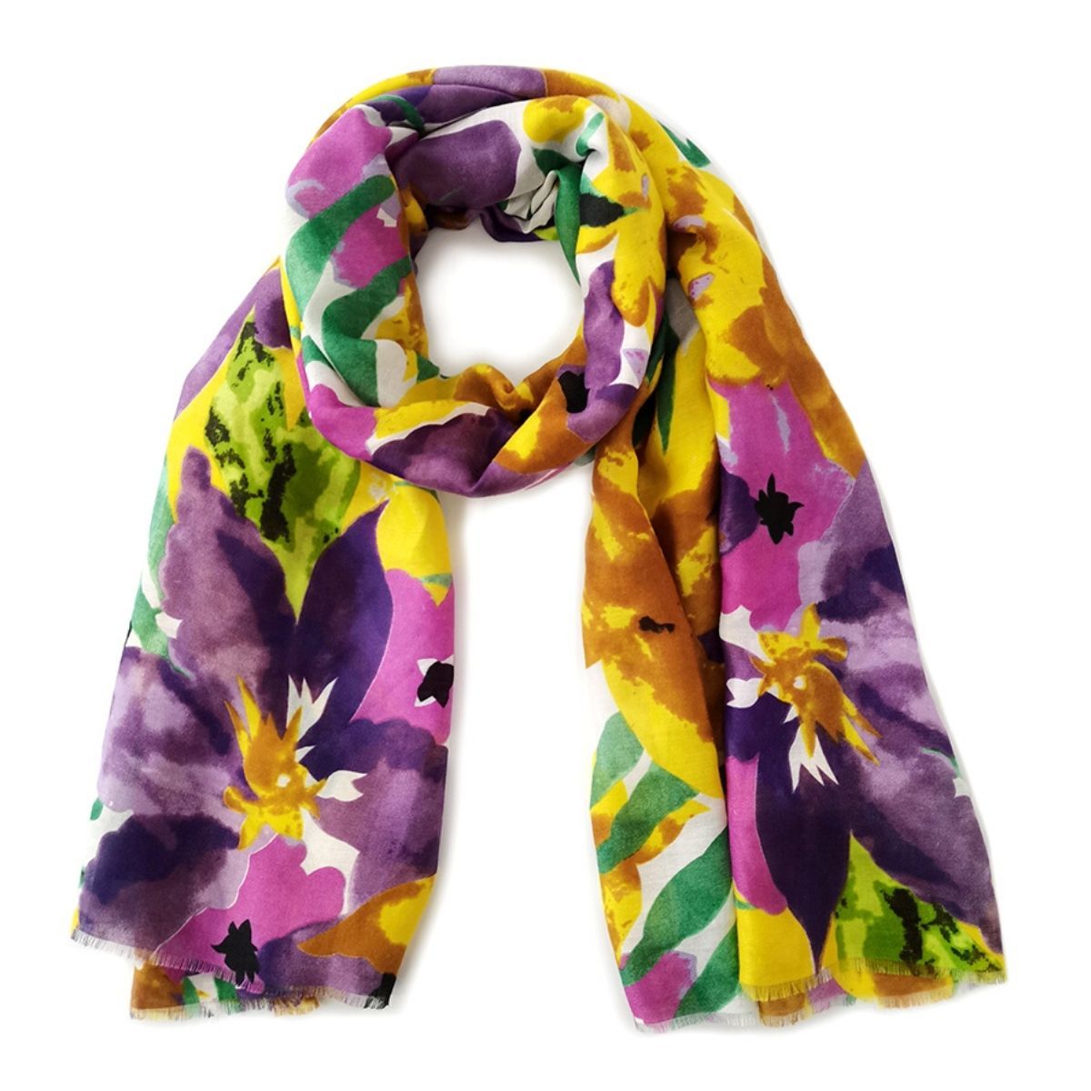 Long Purple Watercolor Floral Scarf