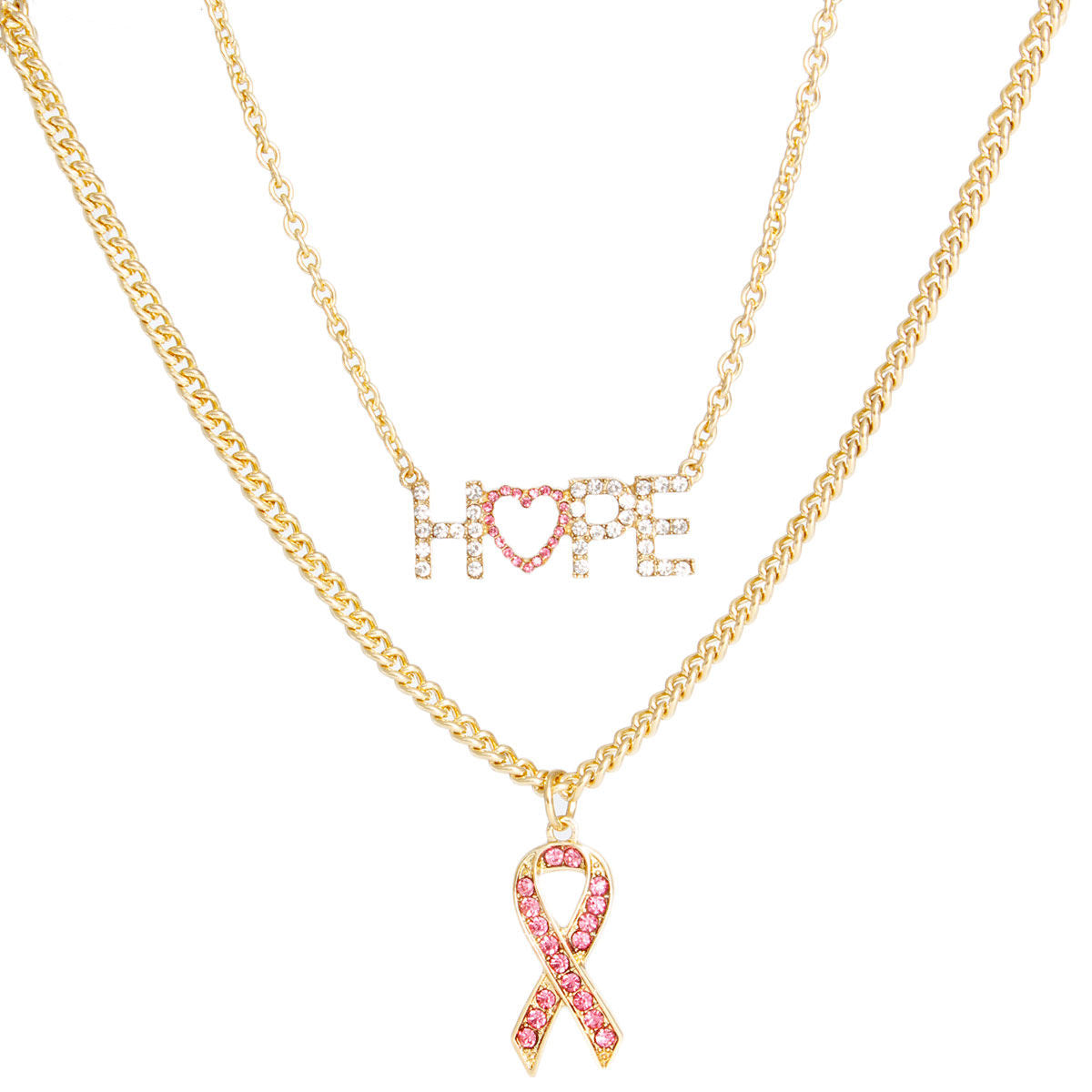 Gold Hope Pink Ribbon Chain