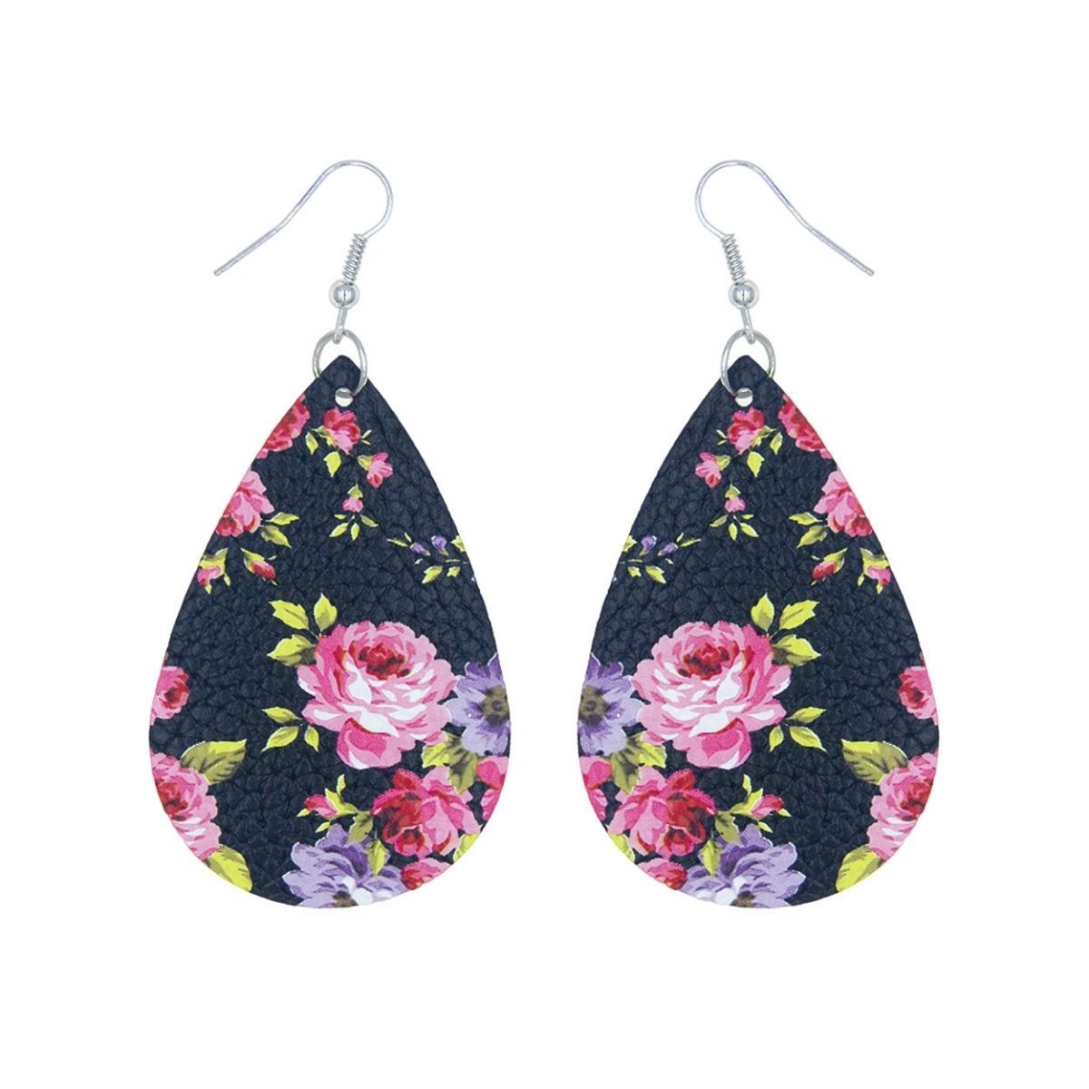 Pink Rose Printed Teardrop Earrings