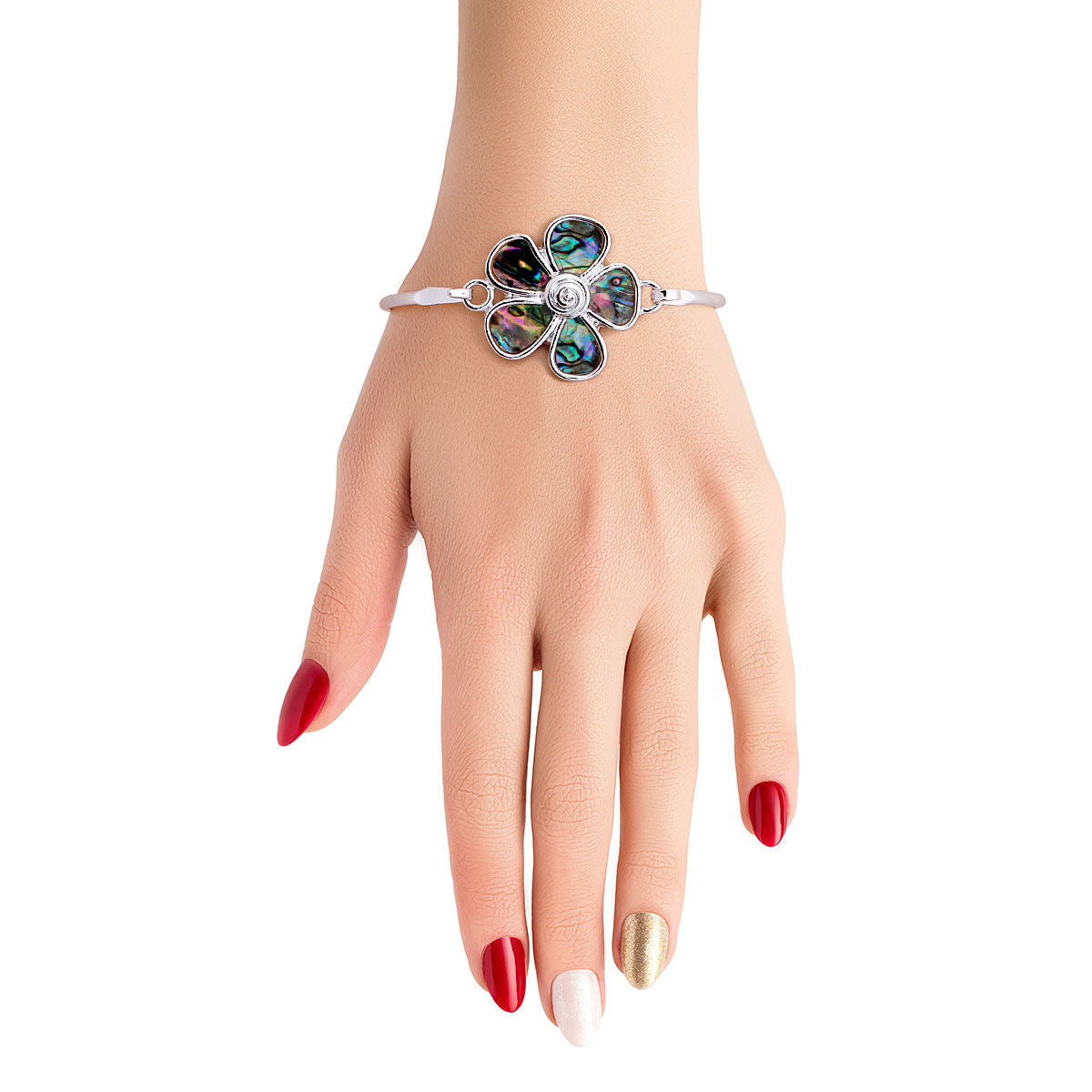 Abalone Flower Silver Bangle