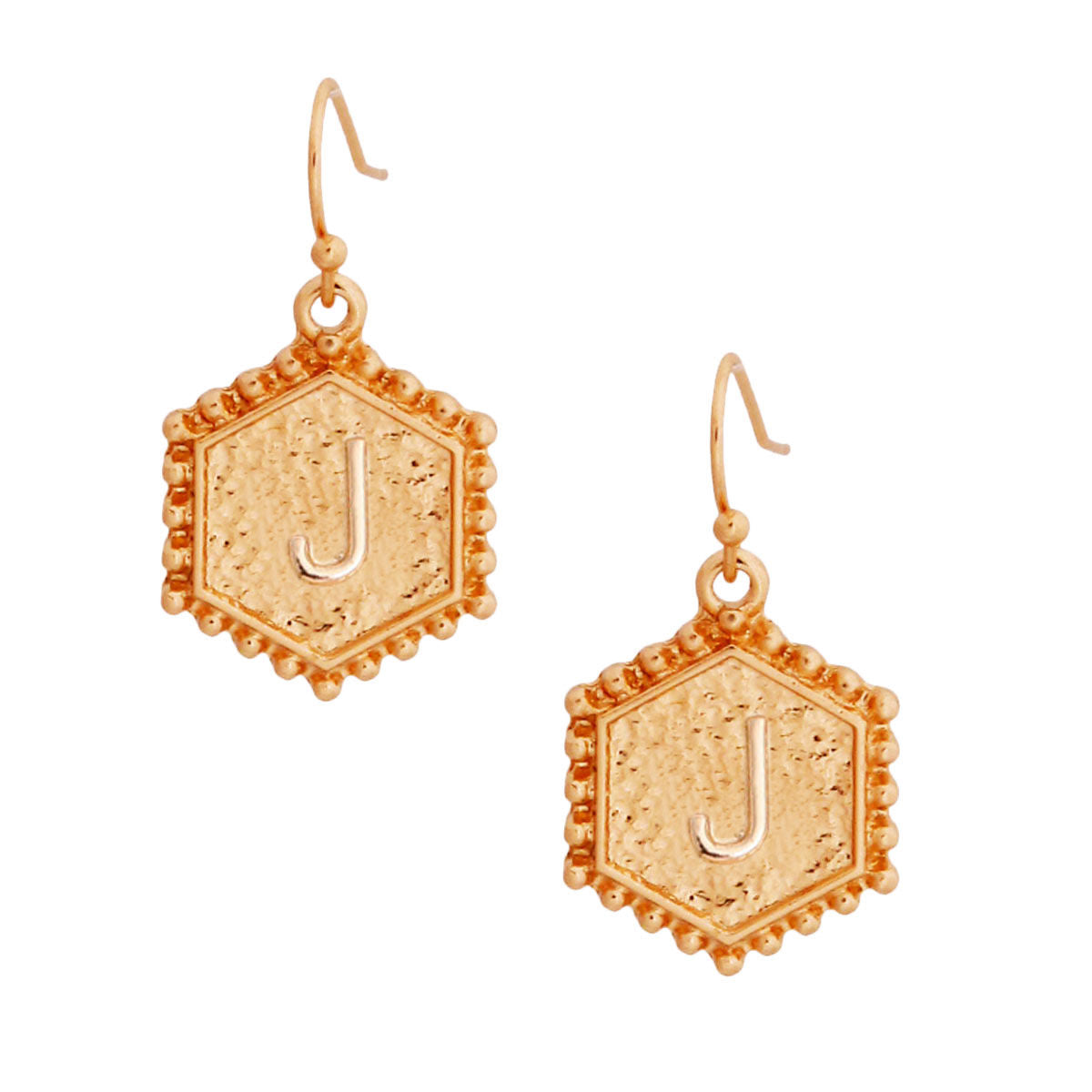 J Hexagon Initial Earrings